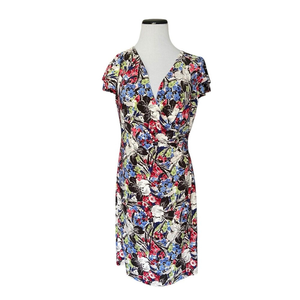 Lauren Ralph Lauren Women Floral Flutter Sleeve Surplice Dress Size 12P Timeless